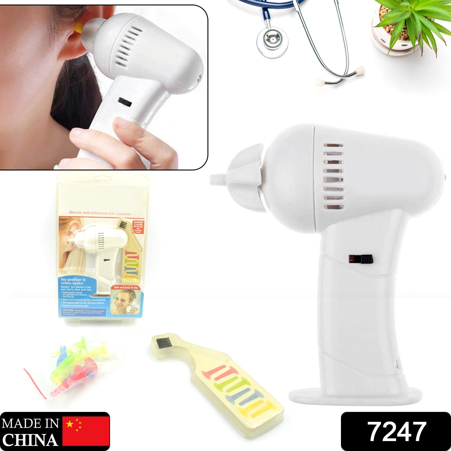 7247 Vacuum Ear Cleaning System Clean Ears Care Removel Tool Earpick Cleaner Vacuum Removal Kit Safe Gentle Hygienic with 8 Silicon Cleaner Clips and Cleaning Brush 7247 Vacuum Ear Cleaning System Clean Ears Care Removel Tool Earpick Cleaner Vacuum Removal Kit Safe Gentle Hygienic with 8 Silicon Cleaner Clips and Cleaning Brush
